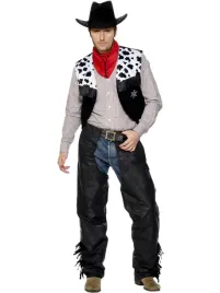 smiffys-cowboy-costume-black-with-chaps-waistcoat-belt-l-size-42-44