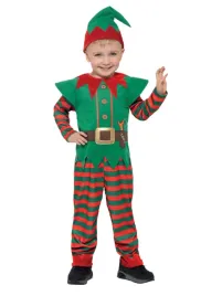 smiffys-elf-toddler-costume-red-green-christmas-fancy-dress-for-3-4-years