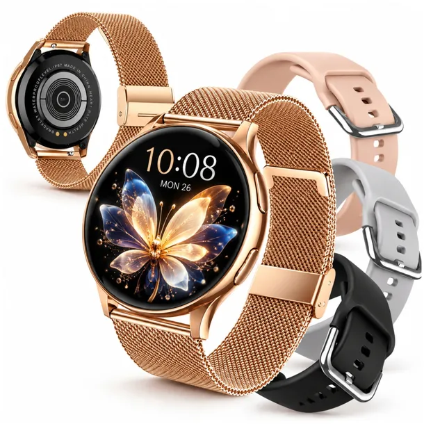 SMARTWATCH ZEGAREK DAMSKI MENU PL ROZMOWY POWIADOMIENIA SPORT 4 PASKI