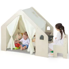 gymax-6-in-1-kids-tent-large-play-tent-with-padded-mat-blackboard