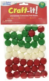 baker-ross-fe798-christmas-coloured-felt-balls-pack-of-greenredwhite