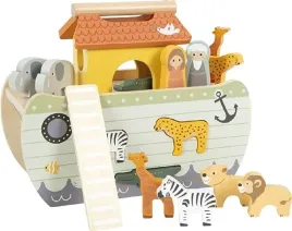 small-foot-noah-s-ark-stacking-game-safari-wooden-motor-brown-green