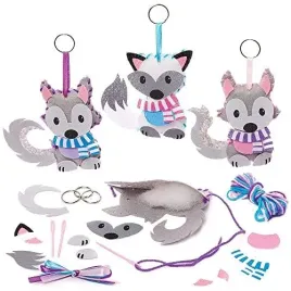 baker-ross-fx355-arctic-fox-and-wolf-keyring-sewing-kits-pack-of-3