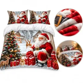 posciel-swiateczna-200x220-3d-mikolaj-choinka-2x-poszewki-50x75-na-prezent