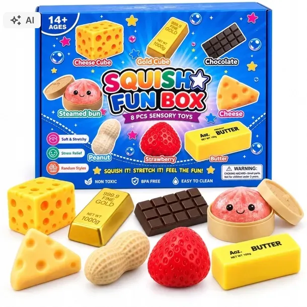 ZESTAW 8 GNIOTKÓW ANTYSTRESOWYCH SENSORYCZNYCH SQUISHY JEDZENIE PREZENT