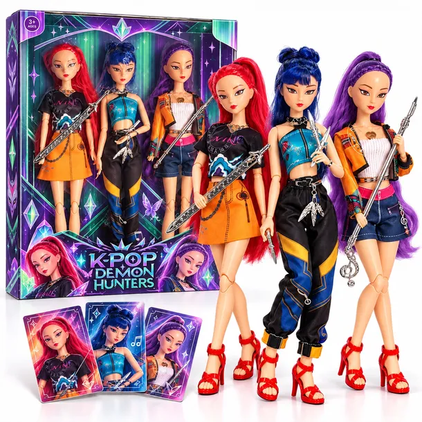 KOMPLET 3 X LALKA HUNTRIX LALKI KPOP RUMI MIRA ZOEY WERSJA FINAŁOWA 30 CM DEMON HUNTERS