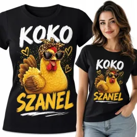 koszulka-damska-smieszna-bluzka-nadruk-kura-koko-szanel-okulary-zabawny-s-t-shirt-bawelniany-czarny-okragly-dekolt-100percent-bawelna