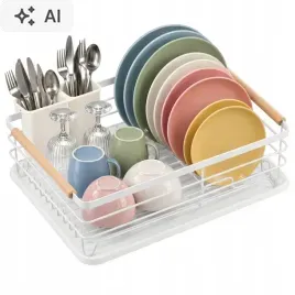 suszarka-do-naczyn-ociekacz-talerze-sztucce-metalowy-bialy-z-tacka-stojaca-jednopoziomowa-na-kubki-wymiary-43-x-32-cm