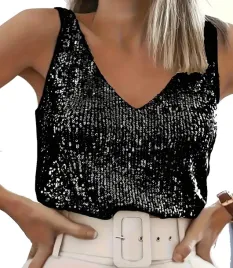top-damski-bluzka-elegancka-cekinowa-bokserka-z-cekinami-czarna-l-40-koszulka-bez-rekawow-na-impreze-wieczorowa-100percent-poliester