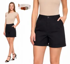 szorty-damskie-krotkie-spodenki-z-wysokim-stanem-pasek-moraj-xl-bawelniane-eleganckie-czarne-98percent-bawelny