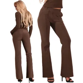 alira-wyszczuplajace-elastyczne-spodnie-casual-dzwony-przeszycia-braz-damskie-z-wysokim-stanem-rozmiar-s-m
