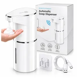 dozownik-mydla-w-pianie-350ml-automatyczny-bezdotykowy-dyspenser-bialy-usb-lazienkowy-spieniacz-stojacy-akumulatorowy-z-tworzywa-pcv