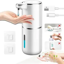 bialy-nablatowy-dozownik-bezdotykowy-do-plynu-do-mycia-rak-380-ml-automatyczny-podajnik-mydla-akumulatorowy-scienny
