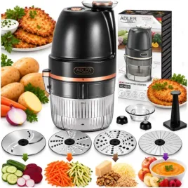tarka-elektryczna-do-ziemniakow-szatkownica-warzyw-owocow-4-nasadki-900ml-krajarka-kuchenna-tarcie-krojenie-w-plastry-moc-200-w
