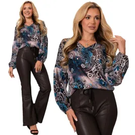 ottilie-elegancka-klasyczna-bluzka-w-serek-bufiaste-rekawy-ornament-braz-bawelniana-odziez-damska-fason-prosty-rozmiar-36