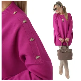elegancki-sweter-damski-oversize-z-ozdobami-na-rekawie-duze-rozmiary-luzny-pulower-bawelniany-rozowy-okragly-dekolt-do-polowy-uda-46-48