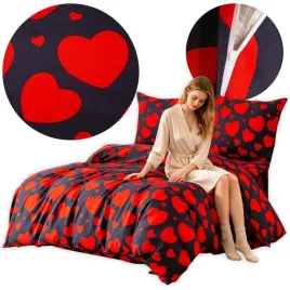 komplet-poscieli-160x200-poszewka-70x80-satynowa-elegancka-serca-mikrofibra-zamek-blyskawiczny-czarno-czerwona-tekstylia-do-sypialni