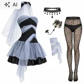 kostium-damski-zombie-panna-mloda-halloween-rozmiar-s-przebranie-na-impreze-tematyczna-bal-maskowy-czarny-stroj