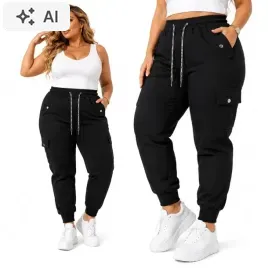 spodnie-bojowki-cargo-wysoki-stan-gumka-duze-kieszenie-joggery-2xl-3xl-damskie-czarne-bez-wzoru-na-co-dzien