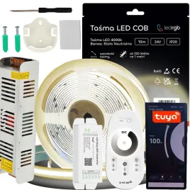 zestaw-tasma-led-cob-24v-10m-4000k-biala-neutralna-zasilacz-tuya-wifi-pilot-oswietlenie-dekoracyjne-do-wnetrz-mozliwosc-sciemniania