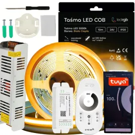 zestaw-tasma-led-cob-24v-10m-3000k-biala-ciepla-zasilacz-tuya-wifi-pilot-rf-oswietlenie-wnetrz-100-w-1000-lm-sterowanie-bezprzewodowe