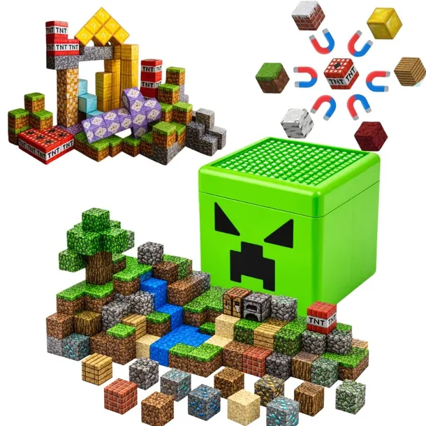 KLOCKI MAGNETYCZNE PIKSELE MINECRAFT XXL ! + PUDEŁKO PREZENT CREEPER