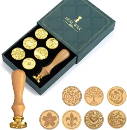 pieczec-woskowa-kwiatowa-ciemna-zielen-7-sztuk-vintage