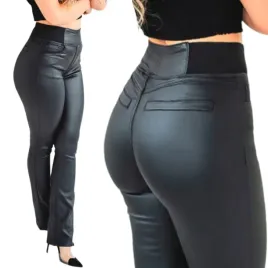 damskie-spodnie-flare-czarne-woskowane-dzwony-push-up-guma-w-pasie-l-czarny-kobieta