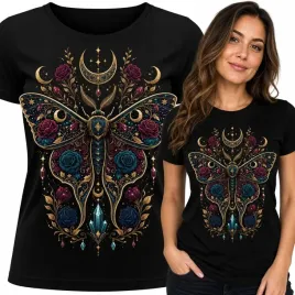 koszulka-damska-bluzka-nadruk-cma-motyl-ksiezyc-kwiaty-magiczna-goth-boho-s-czarny-bawelna
