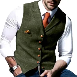 meska-kamizelka-elegancka-zielona-jednorzedowa-w-krate-klasyczna-formalna-garniturowa-xl-zielony-poliester
