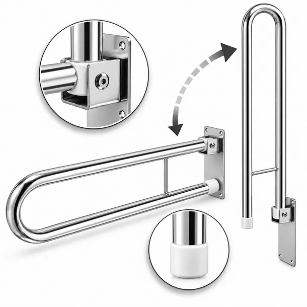 Poręcz łazienkowa uchylna 70 cm chrom do WC dla seniora Uchwyt dla niepełnosprzwnych