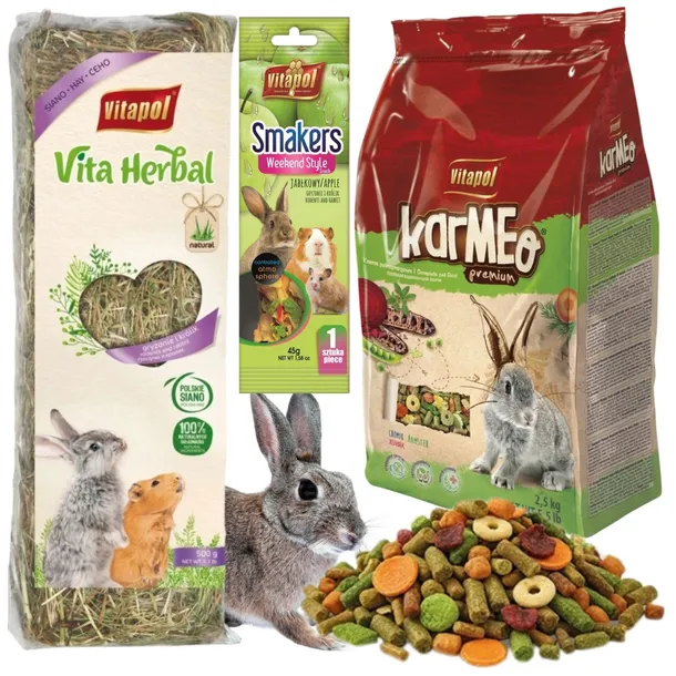 Vitapol Karmeo Premium karma dla królika 2,5 kg + kolba jabłkowa i siano 500g