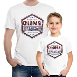 koszulki-chlopaki-rzadza-dla-taty-i-syna-dzien-chlopca-t-shirt-prezent-2pak-bialy-bawelna
