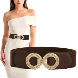 pasek-damski-brazowy-czekoladowy-guma-90-110-cm-zlota-klamra-elegancki