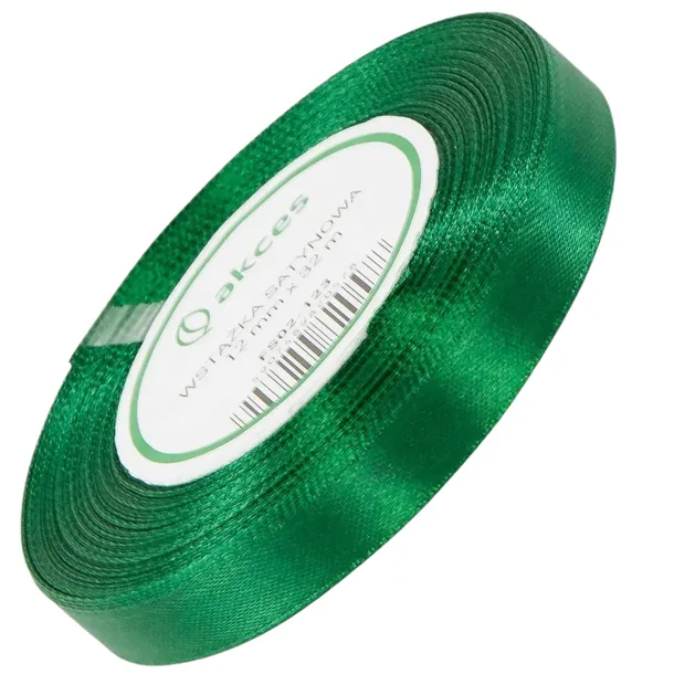 Wstążka satynowa zielona 12mm 32mb tasiemka dekoracyjna do ozdób