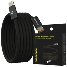 spacecase-kabel-magnetyczny-usb-c-100cm-szybkie-ladowanie-pd-100w-zwijany-czarny
