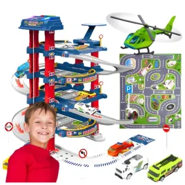 garaz-parking-duzy-dla-dzieci-4-poziomy-winda-elektryczna-autka-zjezdzalnia-metal-plastik-wiek-3-lata