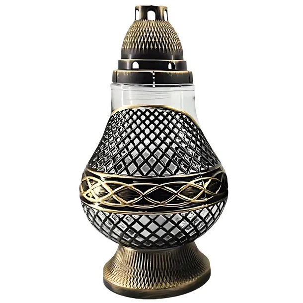 Znicz szklany Karen, lampion złoto-czarny ażurowy 34 cm, 1 szt.