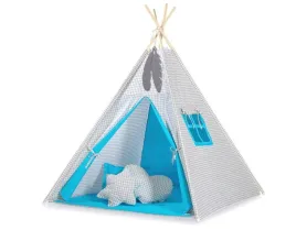 namiot-tipi-dla-dzieci-zawieszki-piora-kratka-szara-turkusowy
