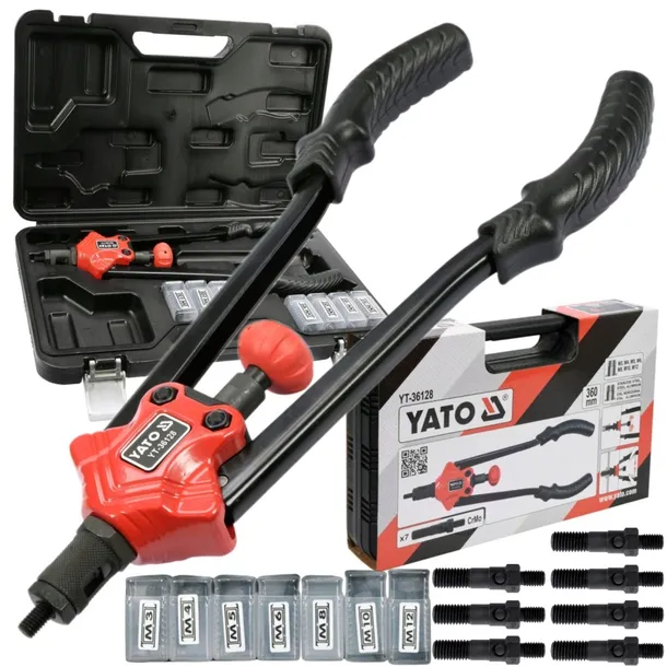 YATO ZESTAW KOMPLET NITOWNICA RĘCZNA +NITONAKRĘTKI M3-M12 150 SZT. YT-36128