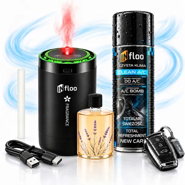BEZPRZEWODOWY ATOMIZER DYFUZOR DO AUTA + BOMBA KLIMATYZACJI 200 ML NEW CAR