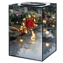 znicz-lustrzany-solarny-led-z-grawerem-roza-na-grob-elegancki-migajacy