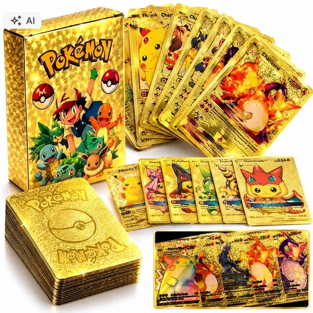 Karty Pokemon Złote 55 Kart Zestaw Na Prezent Dla Dziecka Urodziny