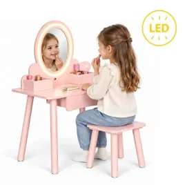 drewniana-toaletka-dziecieca-lustro-led-szuflada-taboret-6-akcesoriow-roz