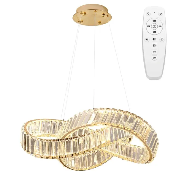 LAMPA WISZĄCA SUFITOWA LED ZŁOTA KRYSZTAŁOWA Z PILOTEM XXL GLAMOUR TOOLIGHT