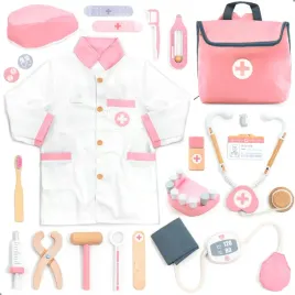 umu-drewniany-zestaw-lekarza-dla-dzieci-20-szt-rozowy-drewno-plastik-tkanina-chlopcy-dziewczynki-unisex-wiek-3-lata