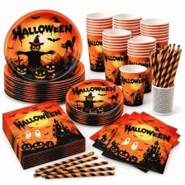 duzy-zestaw-talerzyki-kubeczki-serwetki-slomki-halloween-dynia-zastawa-96el-akcesoria-na-przyjecie-tematyczne-impreze-jesienna