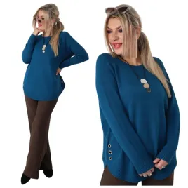 elegancki-sweter-damski-duze-rozmiary-wiskoza-luzny-prosty-ozdobne-kolka-rozmiar-44-46-do-bioder-zielony-kobieta