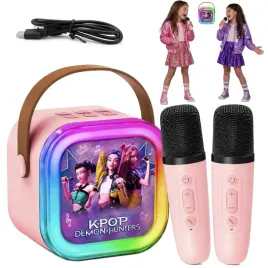 k-pop-demon-hunters-karaoke-glosnik-bluetooth-2-mikrofony-rgb-led-rozowy-plastik-wiek-3-lata