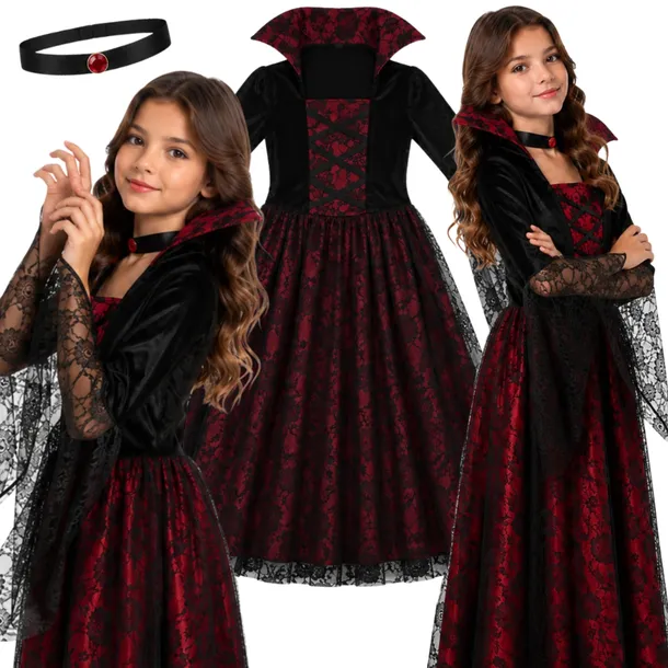 STRÓJ WAMPIRZYCY NA HALLOWEEN DIABLICA PRZEBRANIE DRAKULA WIEDŹMA 116 122